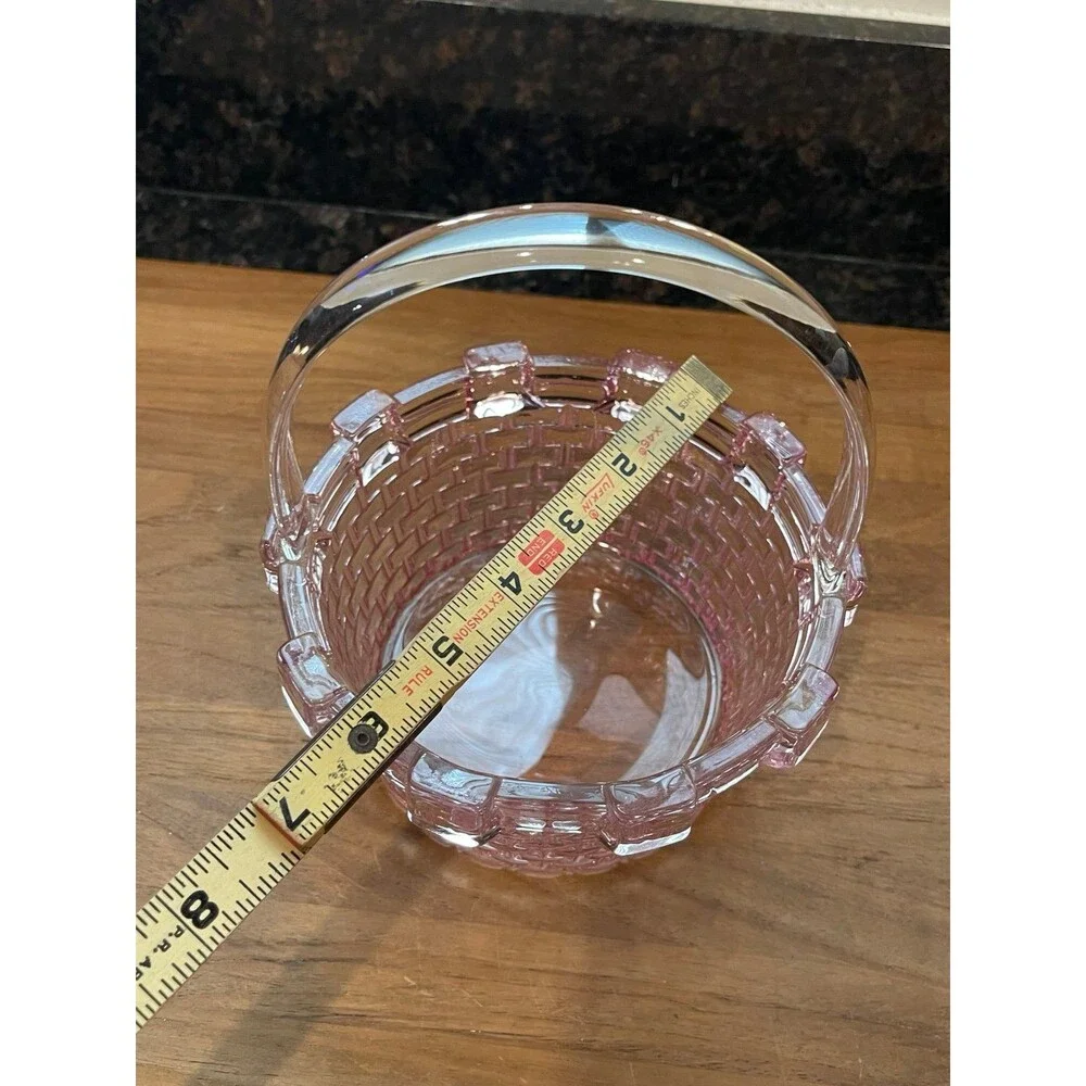 Vintage Pink Depression Glass Handled Basket